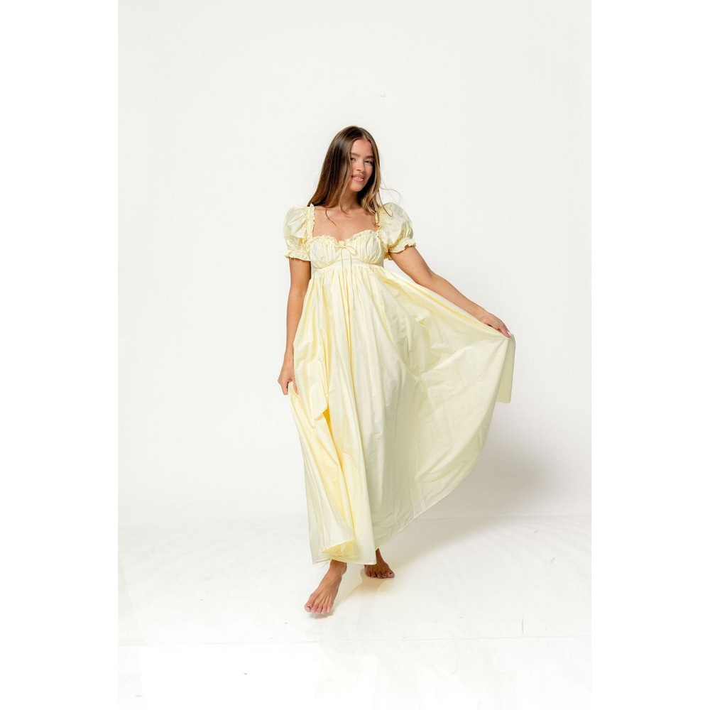 Worth Collective Olivia Puff Sleeve Maxi Dress Butter Yellow Cottagecore Small